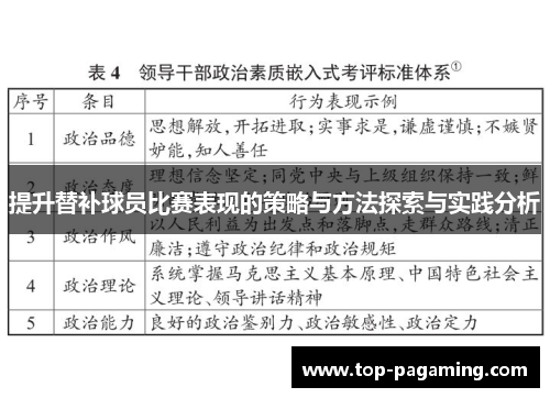 提升替补球员比赛表现的策略与方法探索与实践分析 提升替补球员比赛表现的策略与方法探索与实践分析